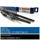 Bosch Scheibenwischer Opel Astra [Type: G], 03/1998 bis 07/2009, Twin Bügel-Scheibenwischer mit Spoiler, Set: vorne