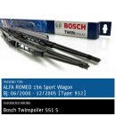 Bosch Scheibenwischer Alfa Romeo 156 Sport Wagon [Type: 932], 06/2000 bis 12/2005, Twin Bügel-Scheibenwischer mit Spoiler, Set: vorne