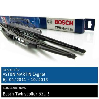 Bosch Scheibenwischer Aston Martin Cygnet, 04/2011 bis 10/2013, Twin Bügel-Scheibenwischer mit Spoiler, Set: vorne