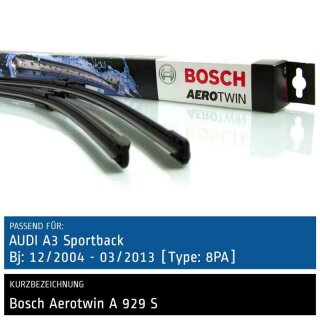 Bosch Scheibenwischer Audi A3 Sportback [8PA], 12/2004 bis 03/2013, AeroTwin Flachbalken-Scheibenwischer, Set: vorne