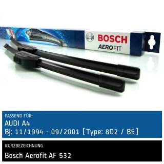 Bosch Scheibenwischer Audi A4 [B5], 11/1994 bis 09/2001, AeroFit Flachbalken-Scheibenwischer, Set: vorne
