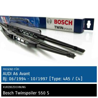 Bosch Scheibenwischer Audi A6 Avant [C4], 06/1994 bis 10/1997, Twin Bügel-Scheibenwischer mit Spoiler, Set: vorne
