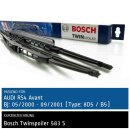 Bosch Scheibenwischer Audi RS4 Avant [B5], 05/2000 bis 09/2001, Twin Bügel-Scheibenwischer mit Spoiler, Set: vorne