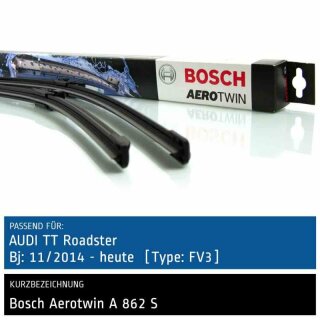 Bosch Scheibenwischer Audi TT Roadster [FV3], 11/2014 bis heute, AeroTwin Flachbalken-Scheibenwischer, Set: vorne