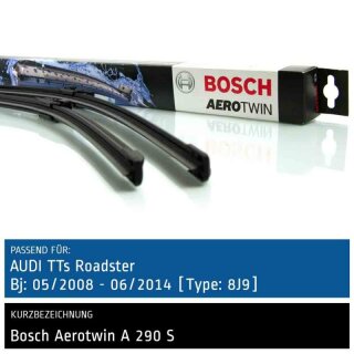 Bosch Scheibenwischer Audi TTs Roadster [8J9], 05/2008 bis 06/2014, AeroTwin Flachbalken-Scheibenwischer, Set: vorne