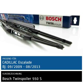 Bosch Scheibenwischer Cadillac Escalade, 09/2009 bis 08/2013, Twin Bügel-Scheibenwischer mit Spoiler, Set: vorne