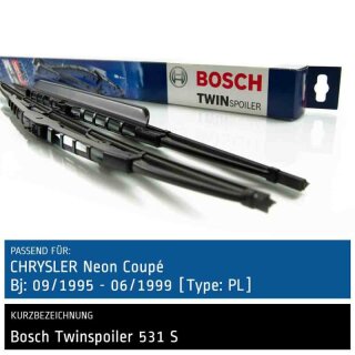 Bosch Scheibenwischer Chrysler Neon Coupé [Type: PL], 09/1995 bis 06/1999, Twin Bügel-Scheibenwischer mit Spoiler, Set vorne
