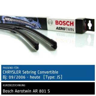 Bosch Scheibenwischer Chrysler Sebring Convertible [Type: JS], 09/2006 bis heute, AeroTwin Flachbalken-Scheibenwischer, Set: vorne