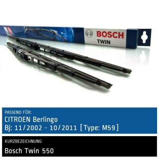 Bosch Scheibenwischer Citroen Berlingo [Type: M59], 11/2002 bis 10/2011, Twin Bügel-Scheibenwischer, Set: vorne