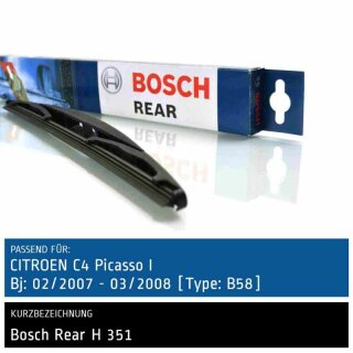 Bosch Scheibenwischer Citroen C4 Picasso I [Type: B58], 02/2007 bis 03/2008, Heck-Scheibenwischer, hinten