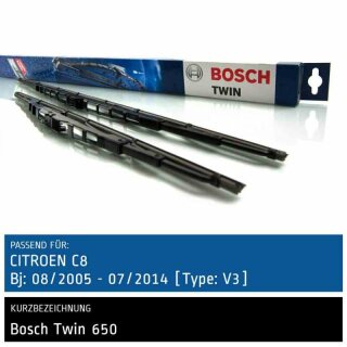 Bosch Scheibenwischer Citroen C8 [Type: V3], 08/2005 bis 07/2014, Twin Bügel-Scheibenwischer, Set: vorne