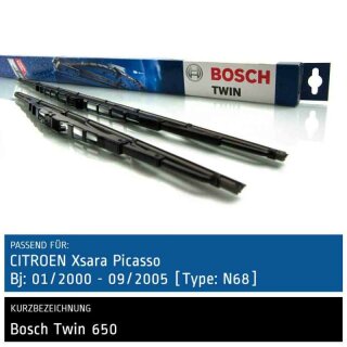 Bosch Scheibenwischer Citroen Xsara Picasso [Type: N68], 01/2000 bis 09/2005, Twin Bügel-Scheibenwischer, Set: vorne