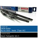 Bosch Scheibenwischer Dacia Duster [Type: HS], 01/2015 bis 11/2016, Twin Bügel-Scheibenwischer mit Spoiler, Set: vorne