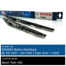 Bosch Scheibenwischer Daewoo Nubira Hatchback [Type: KLAJ/J100], 09/1997 bis 09/1999, Twin Bügel-Scheibenwischer, Set: vorne