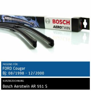 Bosch Scheibenwischer Ford Cougar, 08/1998 bis 12/2000, AeroTwin Flachbalken-Scheibenwischer, Set: vorne