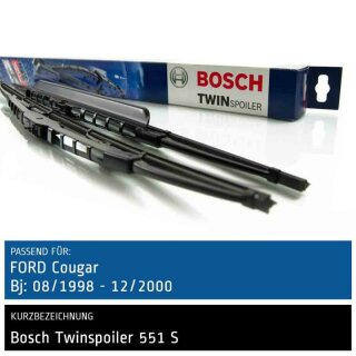 Bosch Scheibenwischer Ford Cougar, 08/1998 bis 12/2000, Twin Bügel-Scheibenwischer mit Spoiler, Set: vorne
