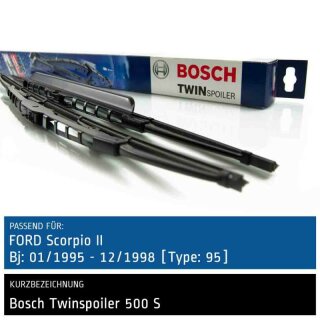 Bosch Scheibenwischer Ford Scorpio II [Type: 95], 01/1995 bis 12/1998, Twin Bügel-Scheibenwischer mit Spoiler, Set: vorne