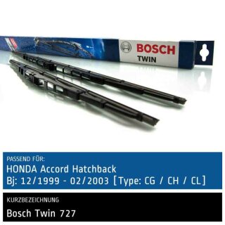 Bosch Scheibenwischer Honda Accord Hatchback [Type: CG/CH/CL], 12/1999 bis 02/2003, Twin Bügel-Scheibenwischer, Set: vorne