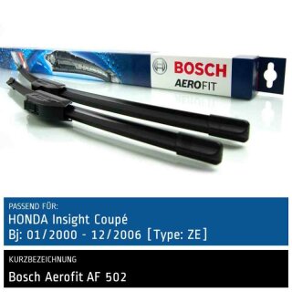 Bosch Scheibenwischer Honda Insight Coupé [Type: ZE], 01/2000 bis 12/2006, AeroFit Flachbalken-Scheibenwischer, Set: vorne