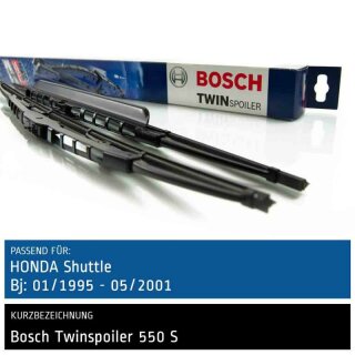 Bosch Scheibenwischer Honda Shuttle, 01/1995 bis 05/2001, Twin Bügel-Scheibenwischer mit Spoiler, Set: vorne
